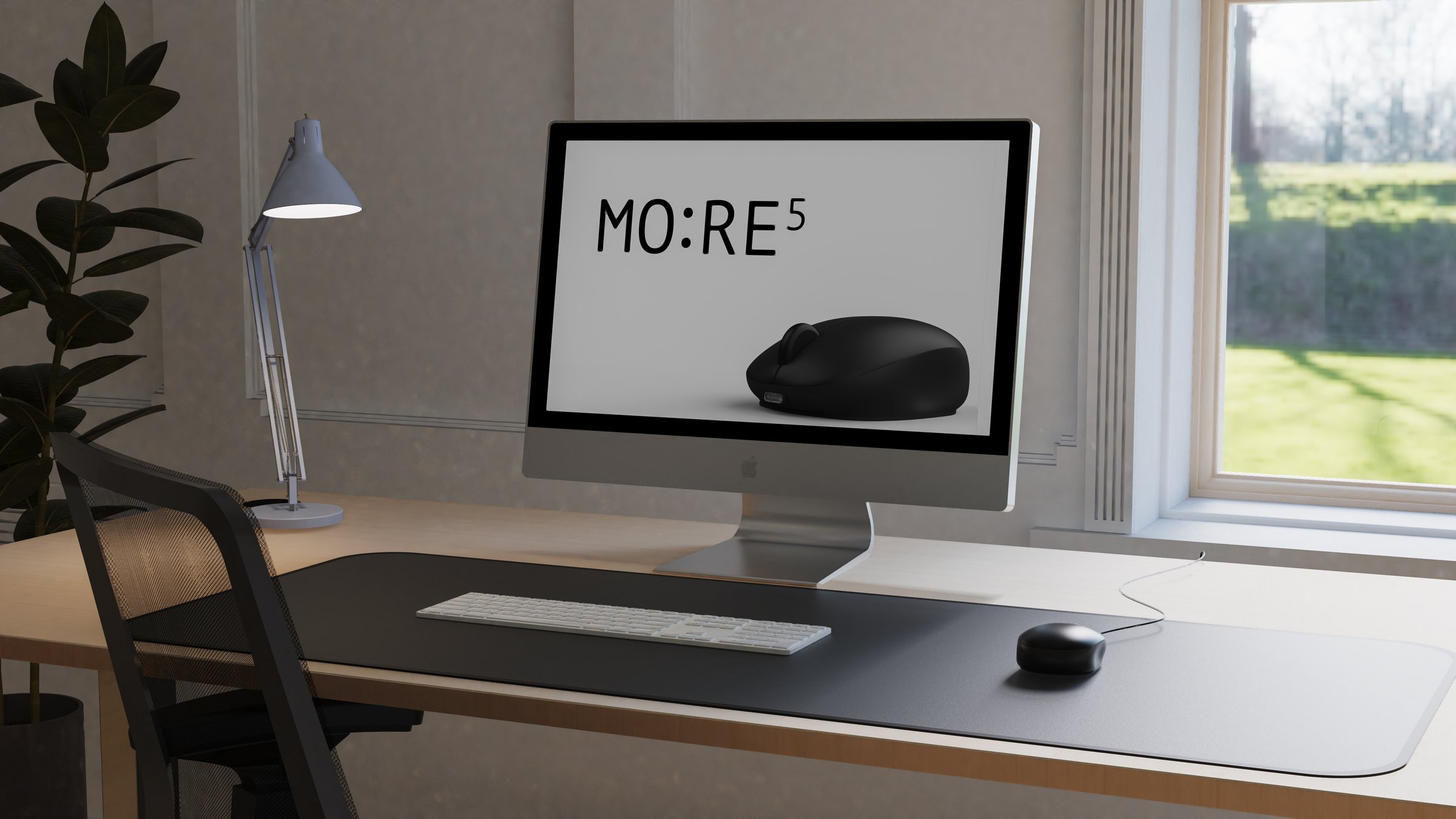 MO:RE5 Computermaus auf dem Bildschirm eines Schreibtisch-Setups